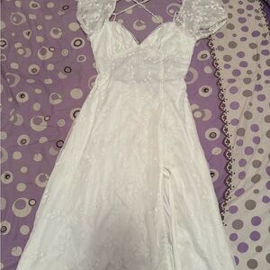 White Backless Floral Dress